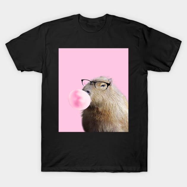 Capybara Chewing Pink Bubblegum T-Shirt by Random Galaxy